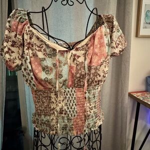 Boho Patchwork Puff Sleeve Blouse
